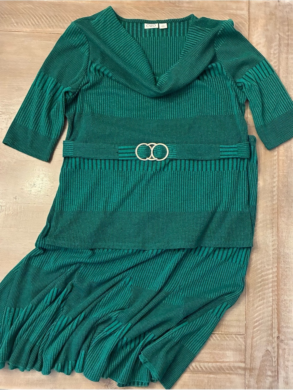 Cato Emerald Green 2pc Skirt Set with Double-Ring Belt